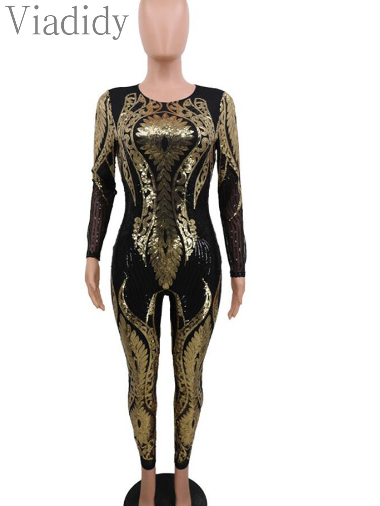 Frauen Sexy Sheer Mesh Patchwork Pailletten Dekor Bodycon Overall