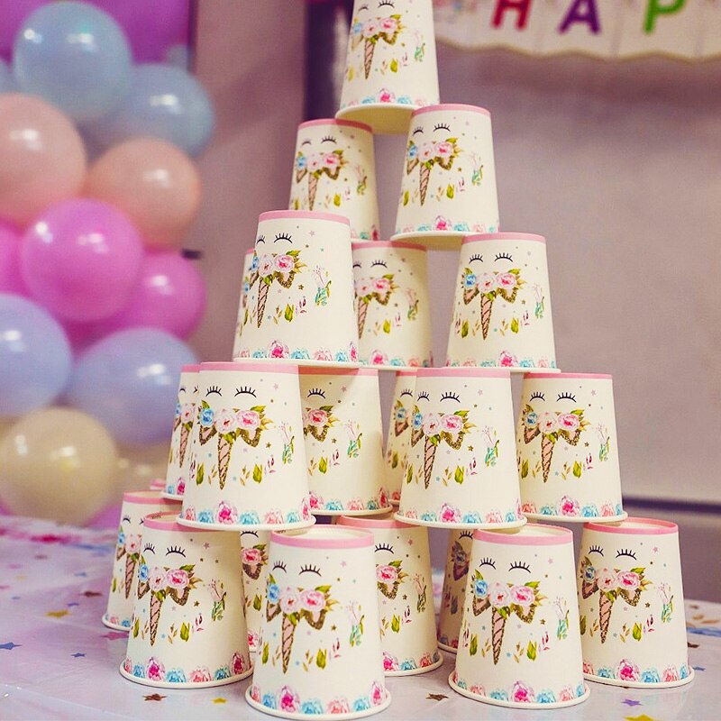 Impreza jednorożec zestaw jednorazowe zastawy stołowe dziewczęcy dekoracja urodzinowa talerze dekoracyjne Unicornio kubek baner prezent na Baby Shower