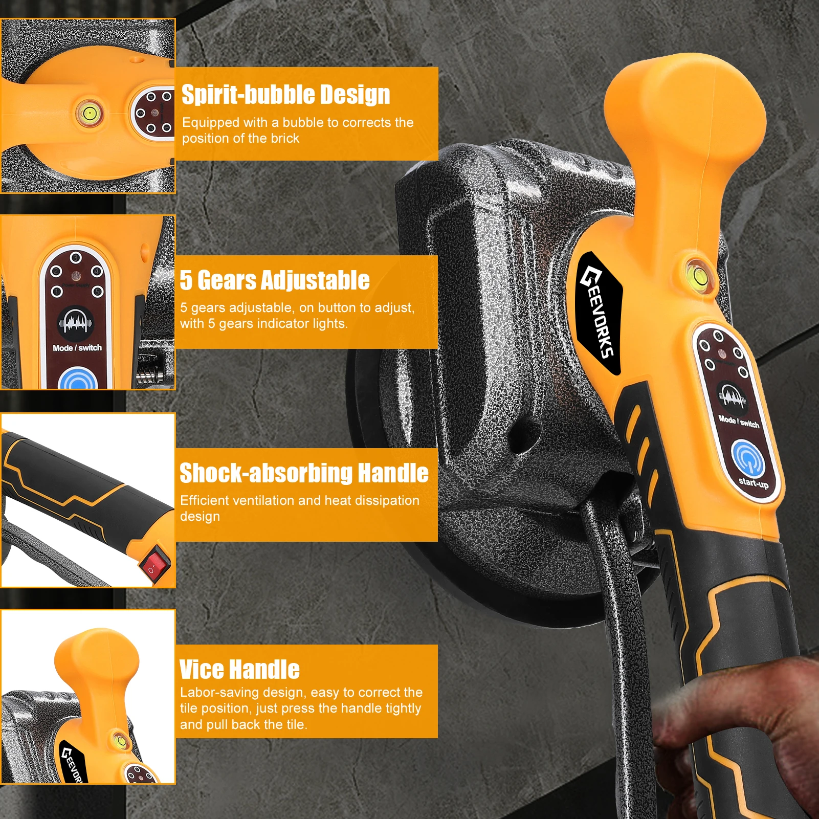 Piastrellatrice automatica per piastrelle 21V Capacità di carico elevata Piastrelle per pavimenti a parete Posa strumento vibrante Livellatore per piastrelle portatile a 2 batterie