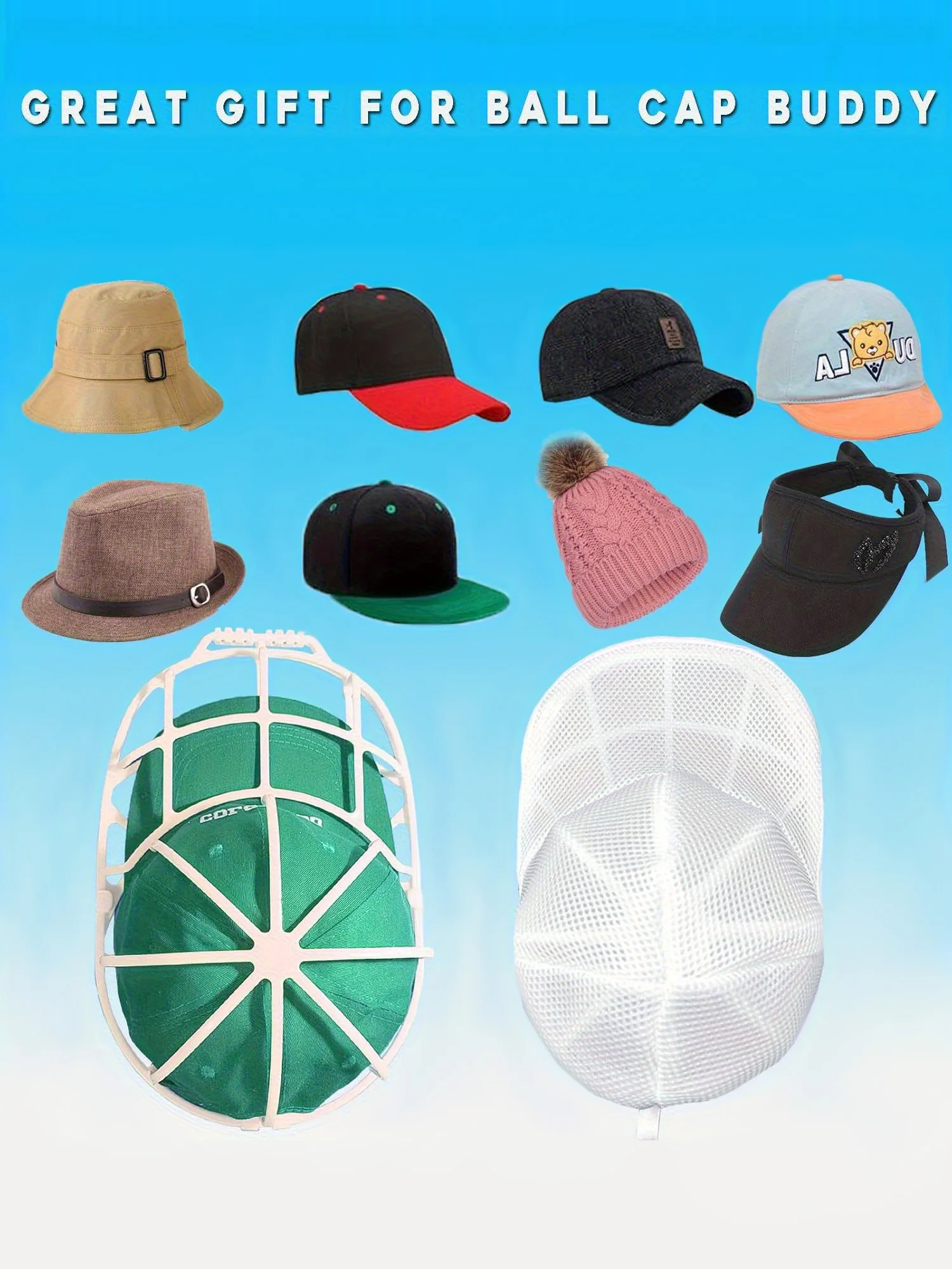Set da 2 pezzi/set per lavare i cappelli, berretto da baseball a becco d'anatra, lavaggio e asciugatura solare integrato, cremagliera protettiva per lavaggio in lavatrice non deformata