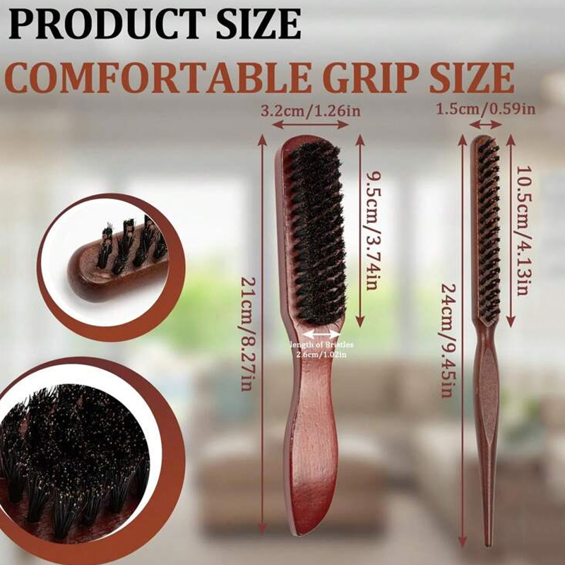 Escovas de cabelo com cerdas 2 peças, escovas de cabelo com cabo de madeira, escovas de cabelo profissionais para casa e salão de beleza
