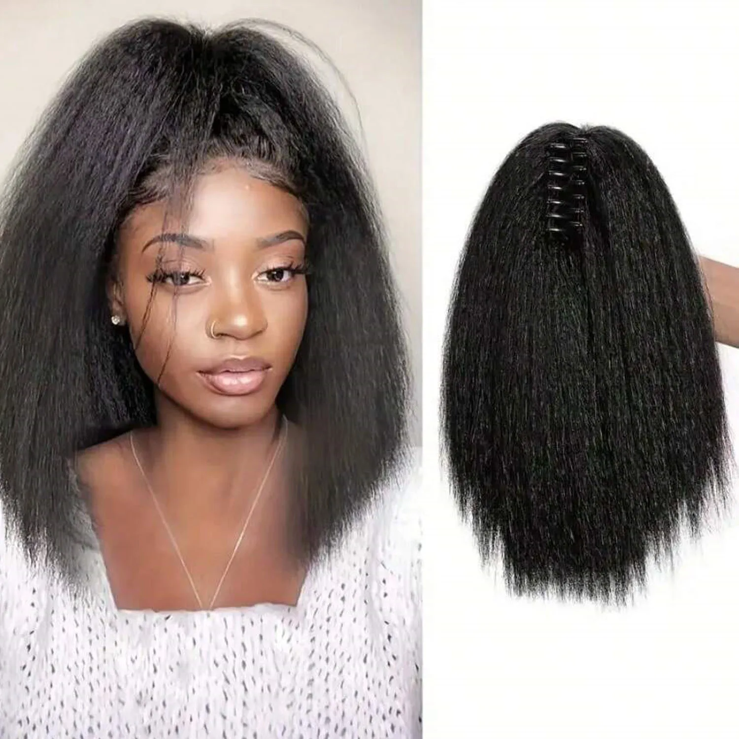 Yaki Klauw Clip Hair Extensions Synthetische Kinky Steil Haar Extensions Paardenstaart Zwarte Pluizige Dikke Paardenstaarten Voor Zwarte Vrouwen
