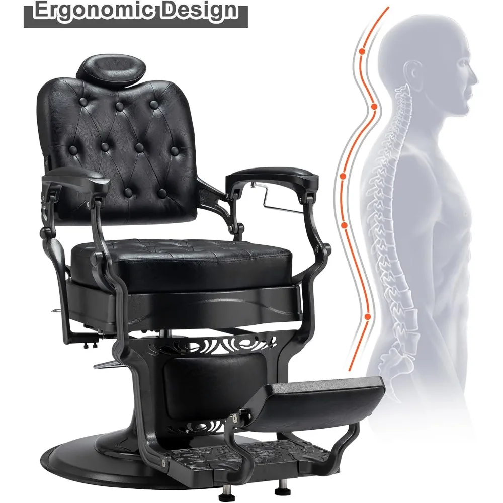 Heavy Duty Vintage Recline Barber Chair Hydraulic with Headrest