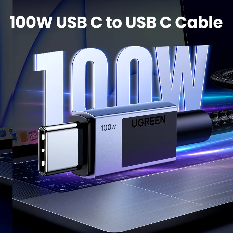 UGREEN PD100W USB C a USB C Cable de carga rápida 1m 2m 3m 5A 100W Cable tipo C de entrega de energía para MacBook Pro/Air iPad Pro iPhone