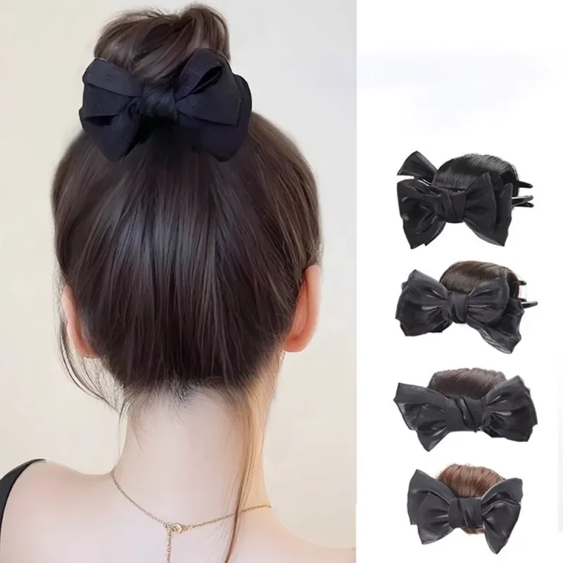 Coque sintético bowknot bola cabeça clipe saco de cabelo feminino simulação cabelo alta crânio flor bud cabeça peruca bandana