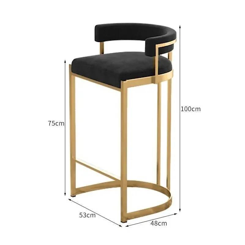 Back Kitchen Home Trendy Luxury Upholstered Bar High Chair Stool Curved Gold Modern Metal Frame Island Counter Dining Bar Stools