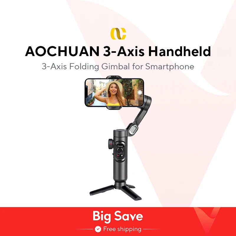 AOCHUAN 3-Axis Handheld Gimbal Stabilizer for Smartphone with Fill Light for iPhone Android Face Tracking Tiktok Vlog Smart XE
