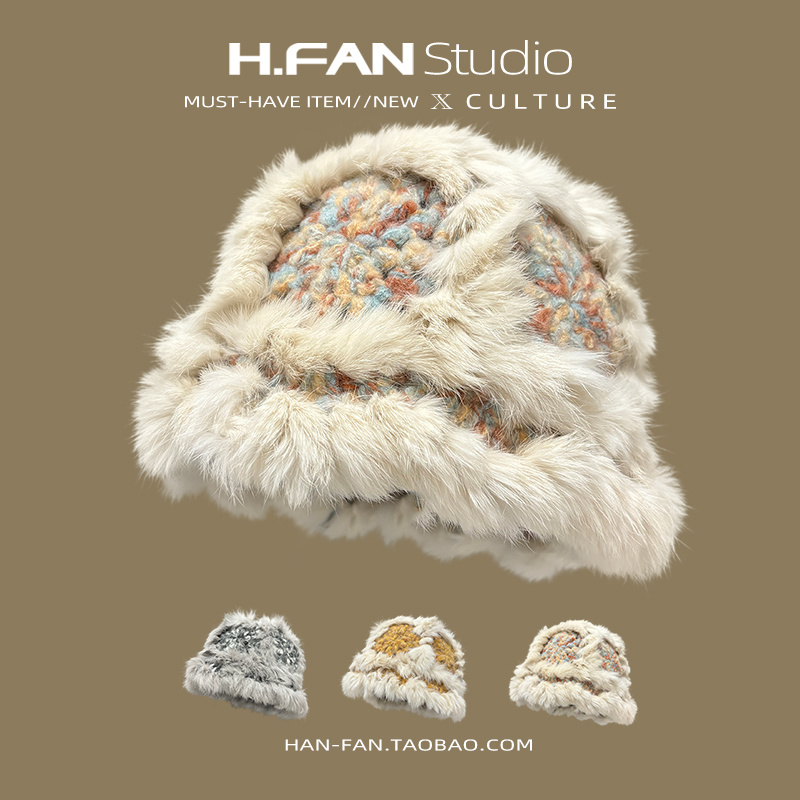 2024 neue Echt Kaninchen Fell Wolke Gestrickte Lion Dance Hut Frauen Winter Warme Flauschigen Alle-Spiel Becken Hut gesicht-Schlankheits Weihnachten Geschenk