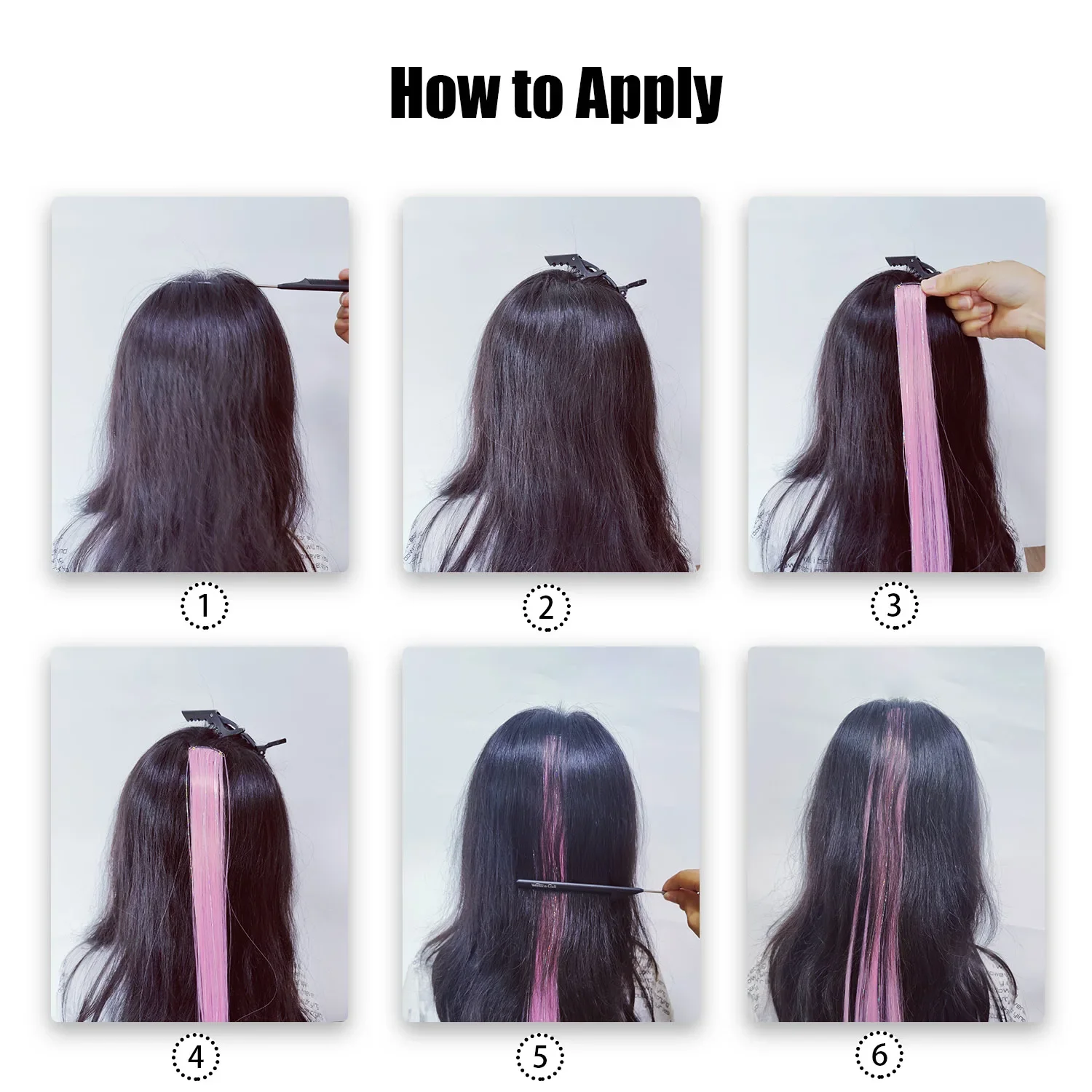 Extensiones de cabello con clip multicolor Mezcla de tinsels Extensiones de cabello de colores, cabello arcoíris 2 en 1 con latas plateadas para niñas y niños