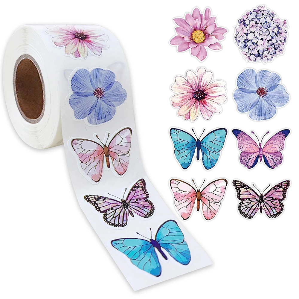 500 Pz/rotolo Farfalla Fiori Adesivi Adesivi Estetici Cartoon Etichette di Tenuta Decor Cancelleria Diario Kawaii Decorazione Decalcomanie