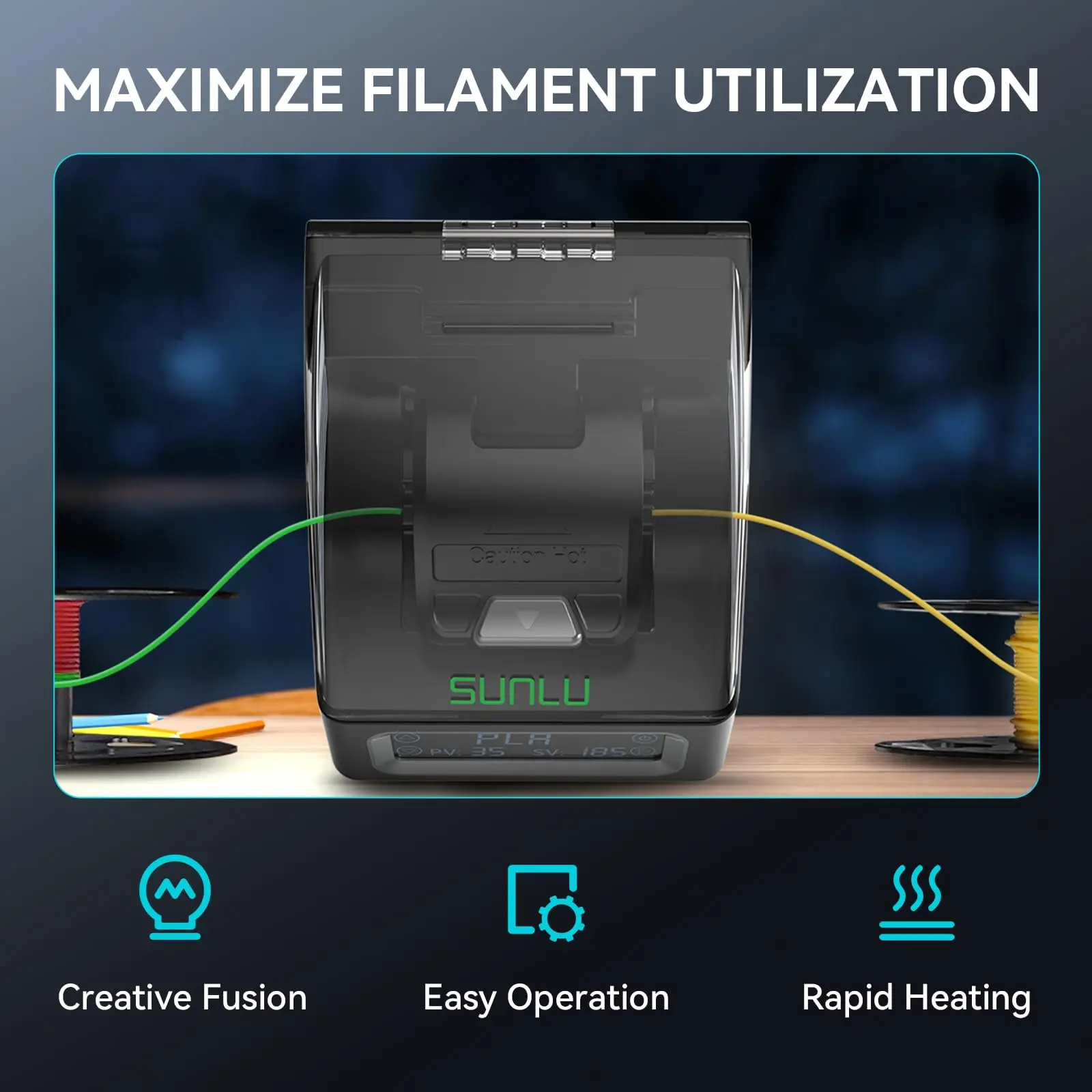 Соединитель наполнителя SUNLU для PLA/PETG/TPU/ABS/PA/нейлонового наполнителя Сращивание наполнителя с 200 шт. втулок из ПТФЭ для нагрева нити 3D-принтера