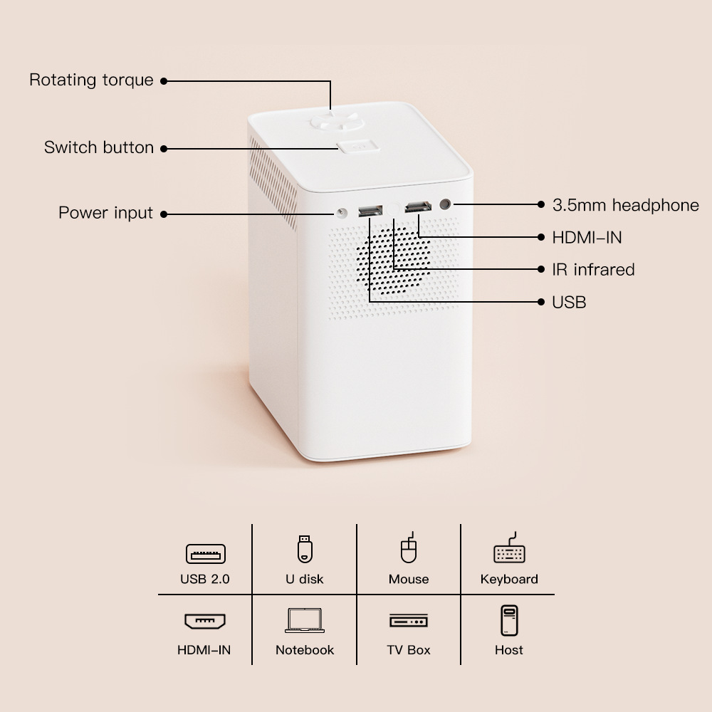 Projetor Portátil Inteligente com WiFi e Bluetooth, Projetor de Bolso para Exterior, Preto, Android 10.0, S30MAX, 4K, 9500L