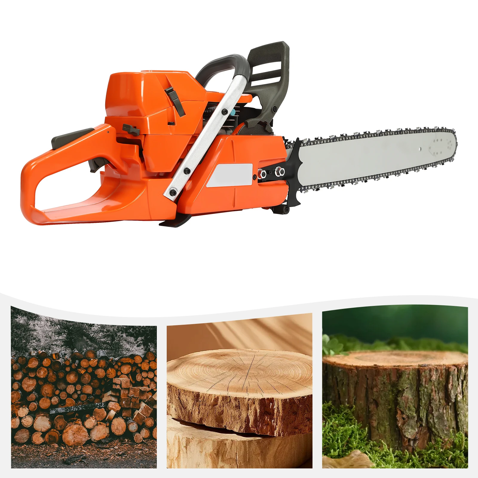 Gasoline Chainsaw 3.9KW Single Cylinder 71.8CC Air-cooled 2-Stroke Hand Pull Start for Wood Trimming Cutting
