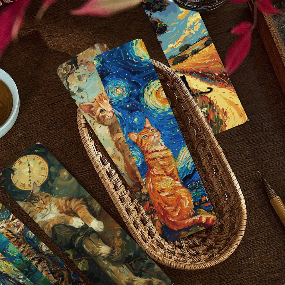 30 個油絵スタイル猫ブックマーク漫画ブックページブック装飾学生事務用品紙カード