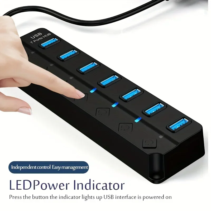 4/7 Port USB 3.0 Hub With LED Indicator Independent Switch Control for Laptop Flash Drive Hard Disk Printer Camera Keyboard