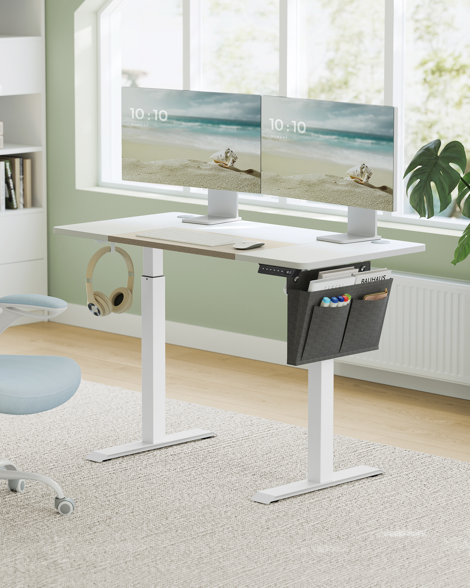Songmics In Hoogte Verstelbaar Bureau Elektrisch, 120/140/160 Cm, Met Stoffen Organizer