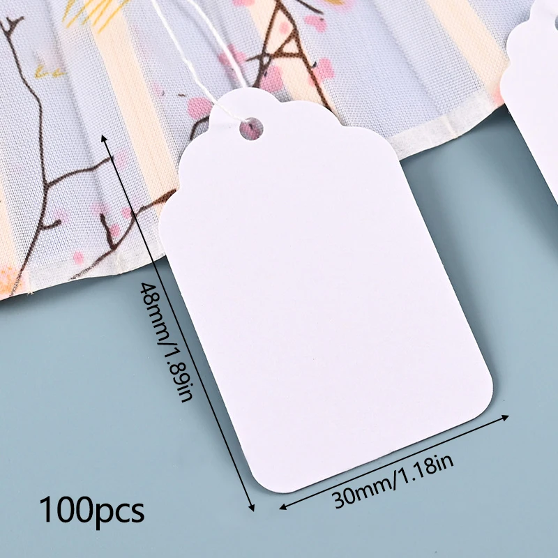 100 ชิ้นป้ายราคาแท็ก String Tie นาฬิกาเครื่องประดับสินค้าป้ายราคากระดาษการ์ด DIY รูปสี่เหลี่ยมผืนผ้าว่างเปล่าราคา