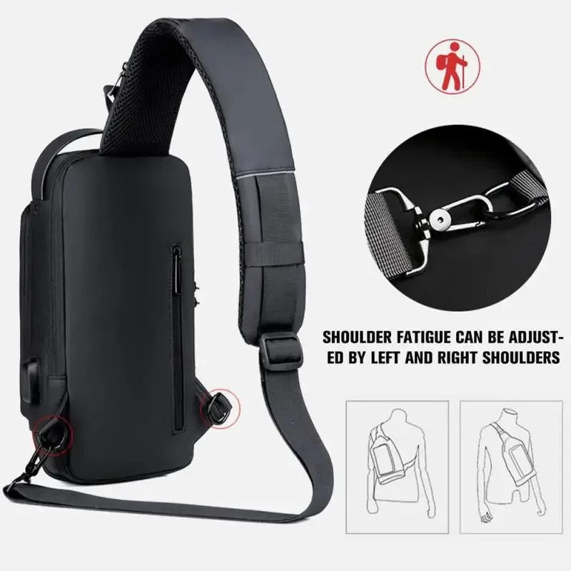 New Men's Anti Theft Chest Pack with USB Charging for Short Distance School Gym