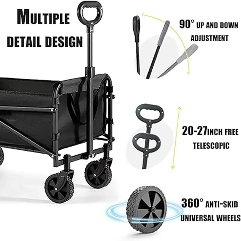 Outdoor Camping Cart Collapsible Wagon Cart Portable Folding Cart with Wheels Large Capacity Hand Carts Garden Shopping Carts