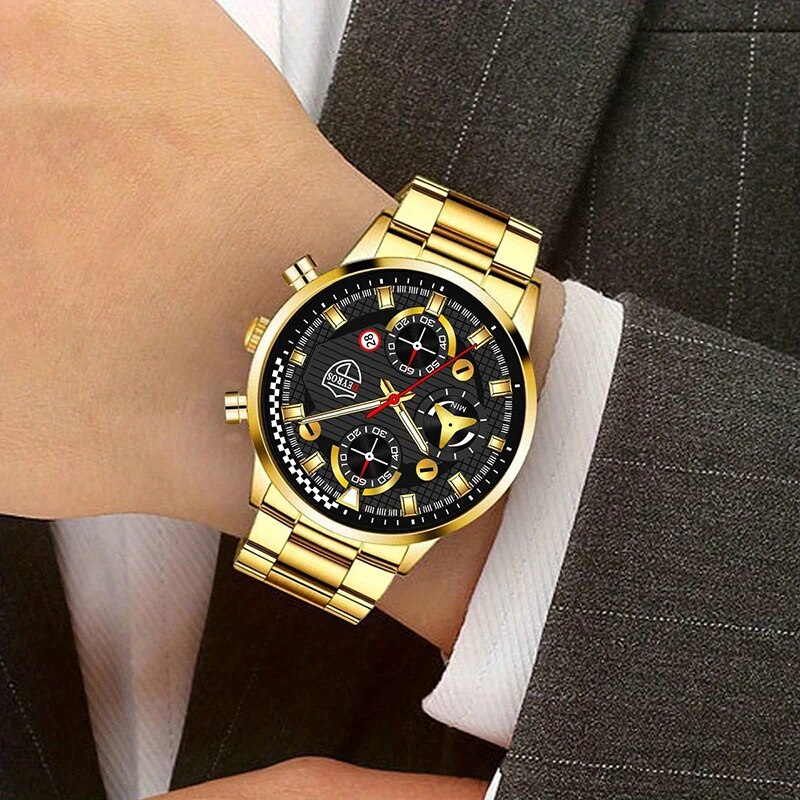 DEYROS-Conjunto de 3 uds de relojes de lujo de acero inoxidable para hombre, reloj de pulsera de cuarzo de negocios a la moda, reloj deportivo informal, pulsera y collar