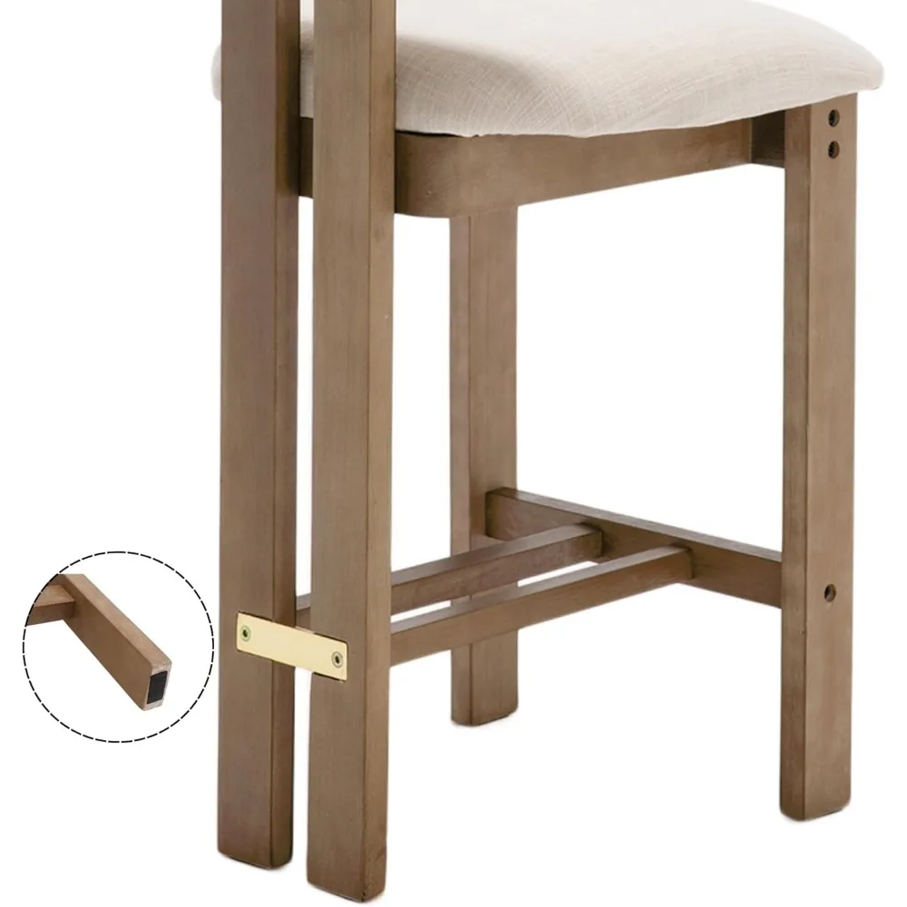 26” Counter Stools Set of 2 Counter Height Bar Stools with Back and Solid Wood Legs Modern Farmhouse Linen Upholstered Kitchen B