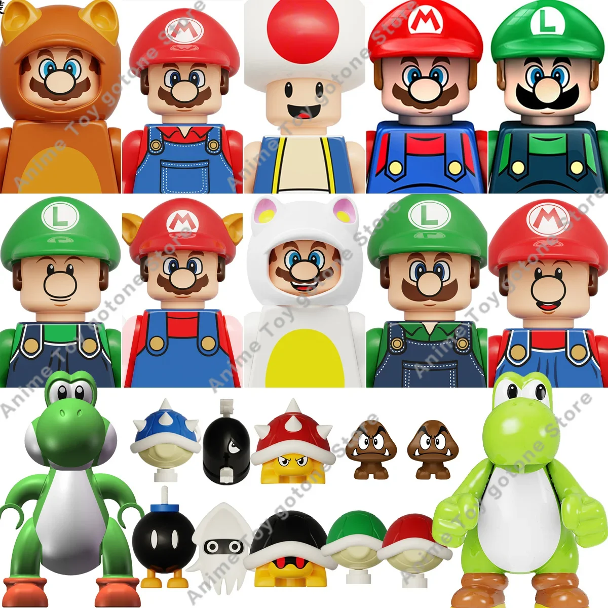 KDL815 Аниме Super Bros Марио игрушка Фиг Супер Мария Бро строительные блоки Куклы Wario Luigi Персик Йоши Грибные кирпичи Игрушки Подарки