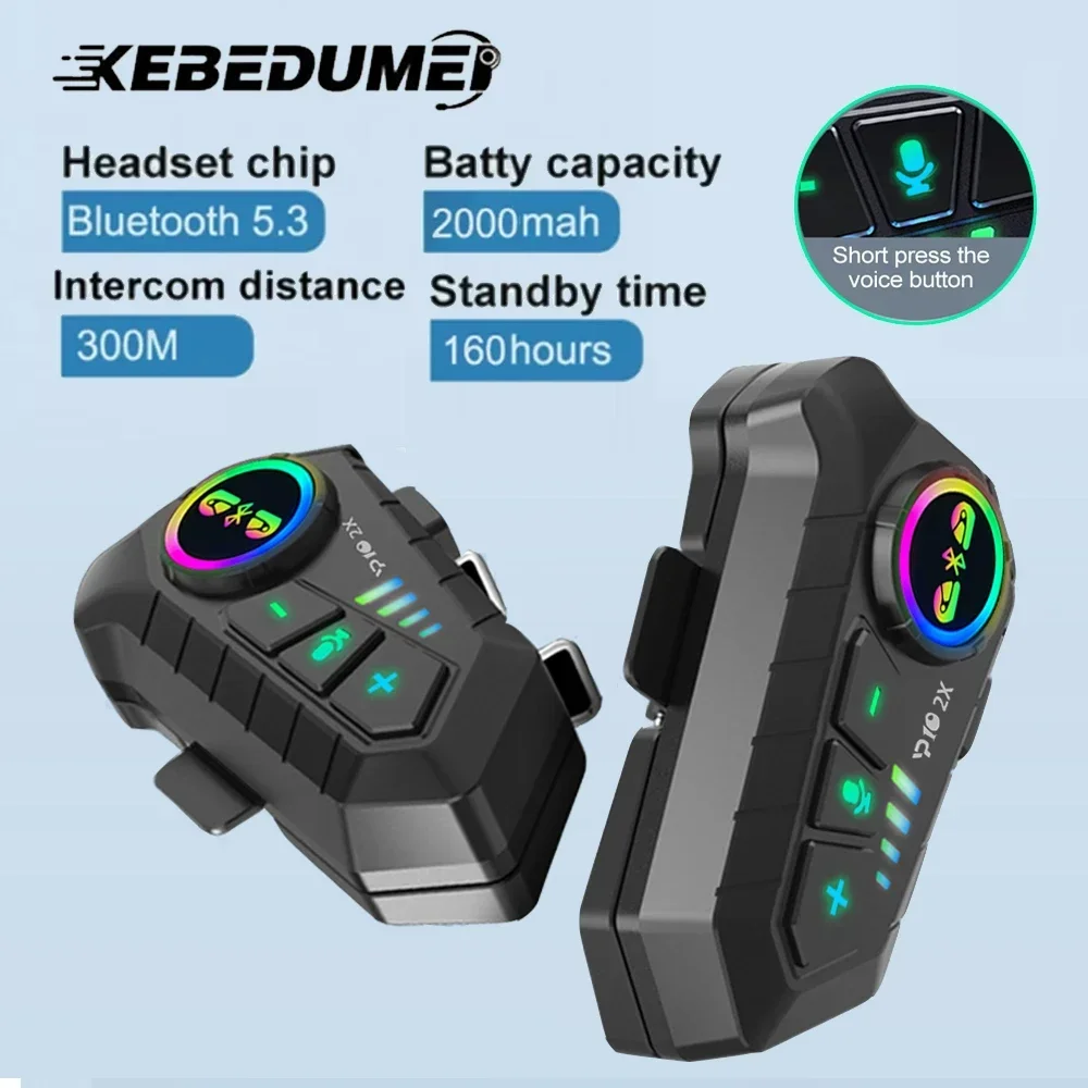 KEBIDUMEI 1/2x Moto interfono auricolare casco per 2 piloti intercomunicatore Moto 300M impermeabile condivisione di musica interfono