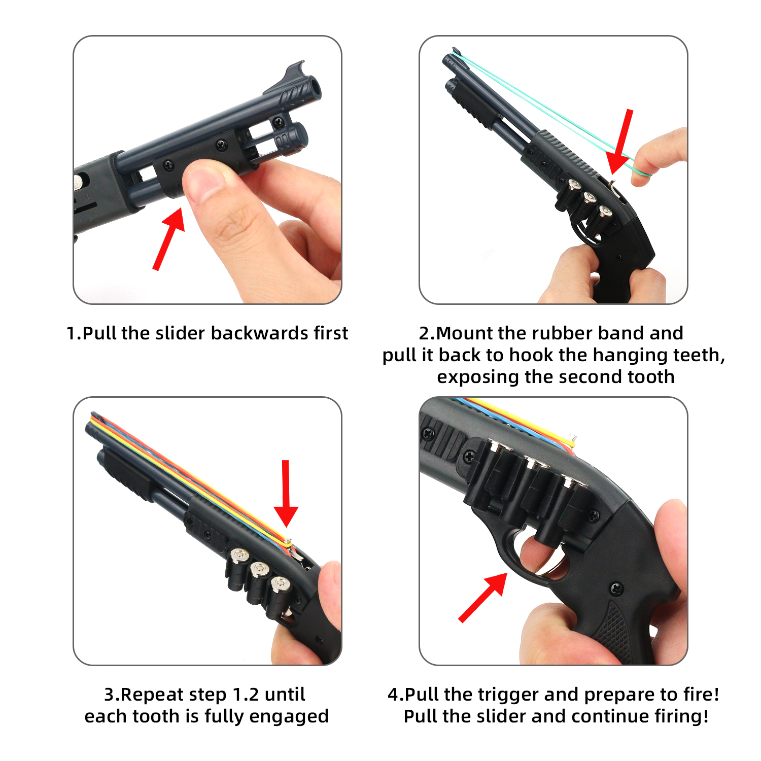 Continuous firing alloy rubber band gun, mini metal gun model boy  toy (equipped with 30 rubber bands)
