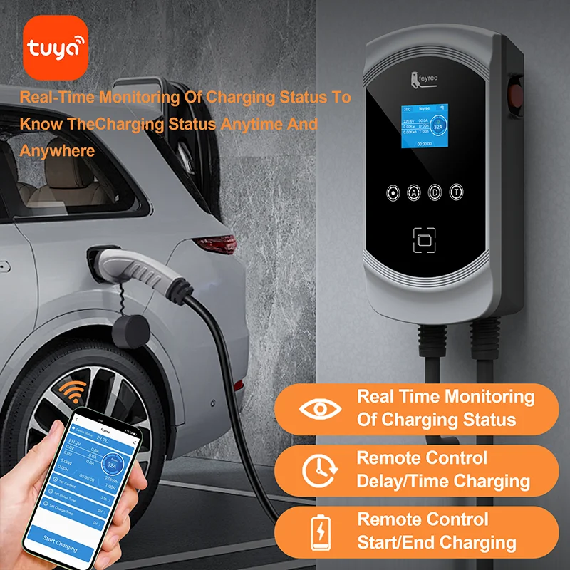 feyree EV Charger Type2 Cable 32A 7.6kW Dynamic Load Blancing EVSE Wallbox APP Function 11kW 22kW Stacja ładowania samochodów elektrycznych