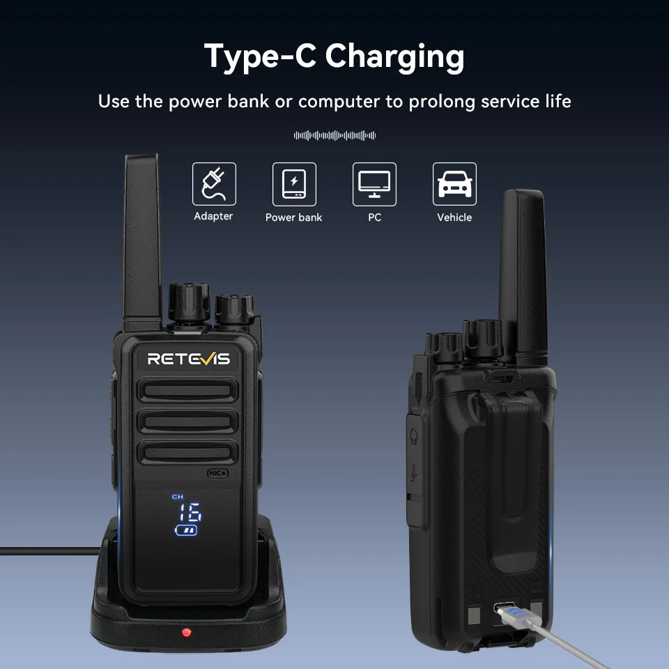 Retevis RT68H RT668H Walkie Talkie Walkie-talkie sin licencia Pantalla oculta de largo alcance Práctico Radio tipo C Comínicador Negocios