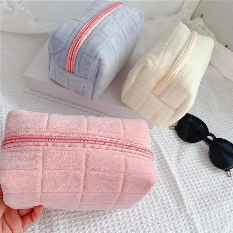 กระเป๋าเครื่องสำอางดีไซน์หมอนสีชมพู/ขาว/น้ำเงิน1ชิ้นกระเป๋าใส่ปากกากระเป๋าใส่ดินสอสำหรับนักเรียนความจุขนาดใหญ่
