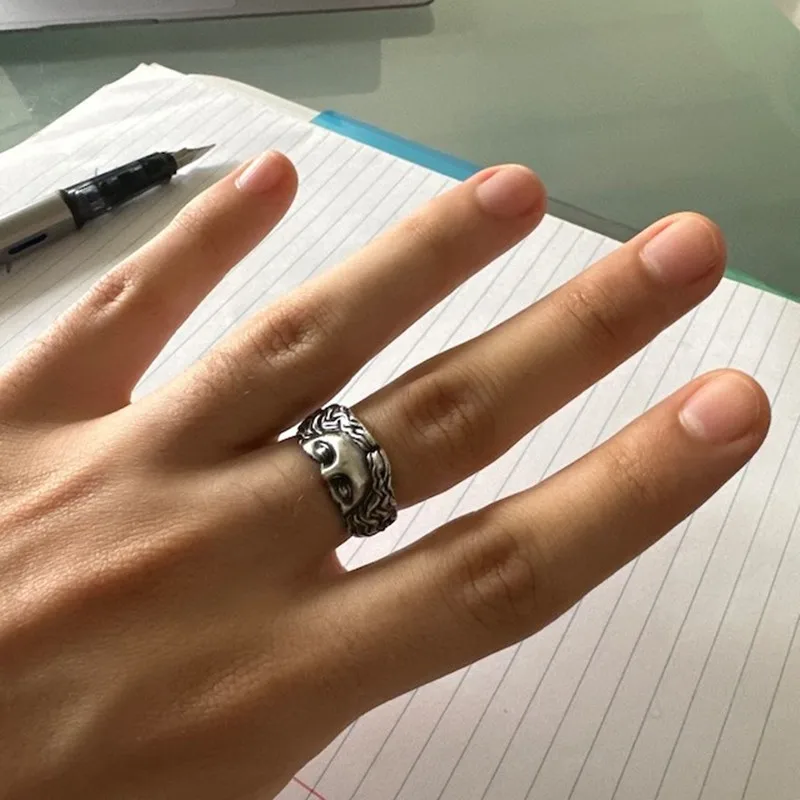 Anelli per uomo Anello creativo con maschera di Venere, rilievo in argento tailandese retrò con anello di apertura regolabile, regalo per conferenze