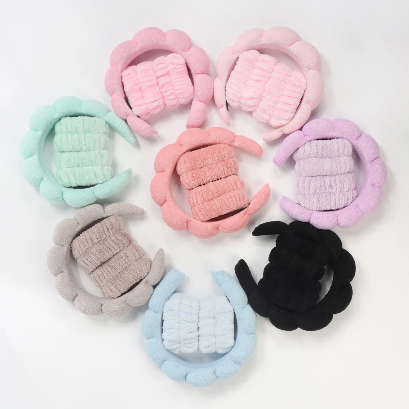 3 uds pulseras de lavado de microfibra de moda Scrunchies diadema hinchada Spa diadema de burbujas para lavar Maquillaje facial ducha cuidado de la piel