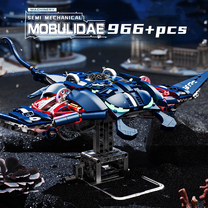 Ensemble de construction de requin mécanique, blocs de construction légers, Crocodile, perroquet, mante, grenouille, Manta Ray, jouets animaux, cadeau pour enfant