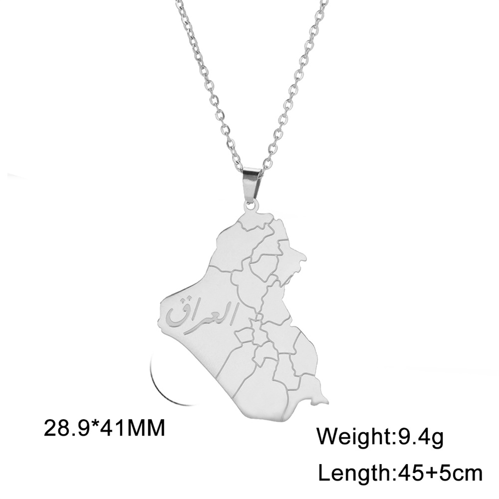 EUEAVAN Republic Of Irak Map dengan kota nama liontin kalung baja nirkarat antik geometris negara perhiasan etnis hadiah