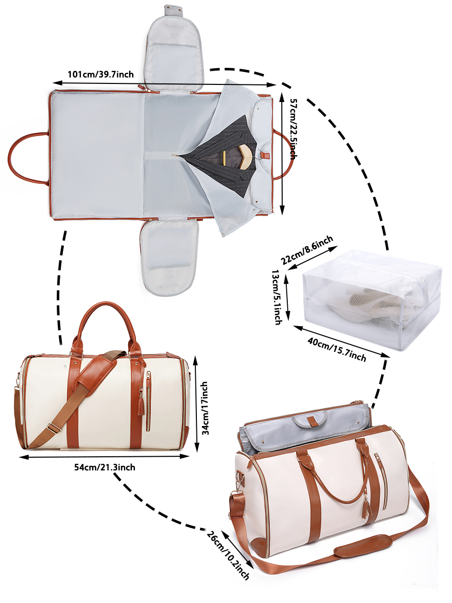 55L große Kapazität, wasserdichte Reise-Kleidertasche aus PU-Leder mit Schuhbeutel, 2-in-1-Handgepäck-Reisetasche