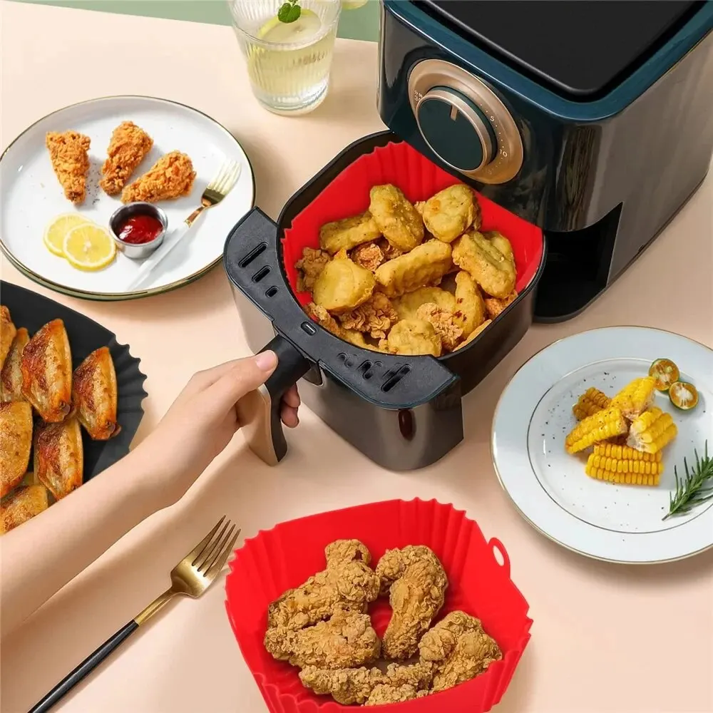 1PC Riutilizzabile Airfryer Pan Liner Accessori Friggitrici Ad Aria In Silicone Forno Teglia Pizza Pollo Fritto Airfryer Cestino In Silicone