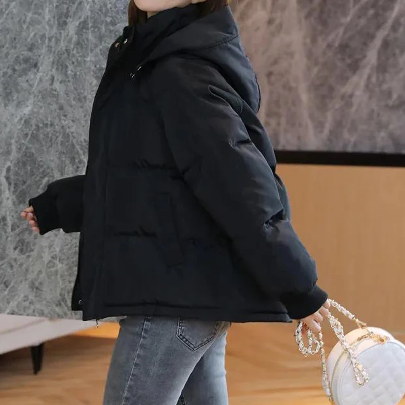 2021ฤดูหนาวผู้หญิง Hooded Zipper หลวมเสื้อแจ็คเก็ตสตรีสีทึบหนาเสื้อใหม่