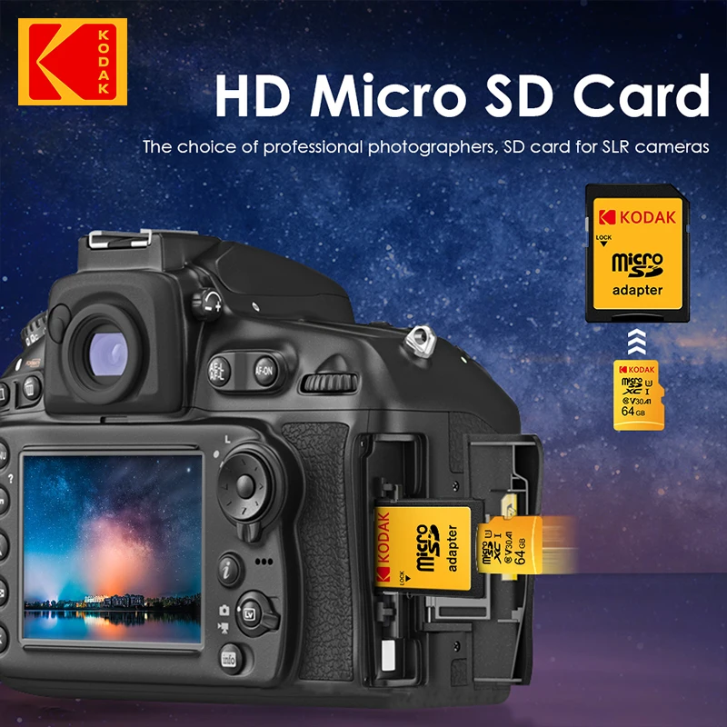 KODAK Micro SD Card RED Memory Card with Adapte 32GB MicroSDHC 64GB MicroSDXC MicroSD C10 A1 TF Flash Cards Cartao De Memoria