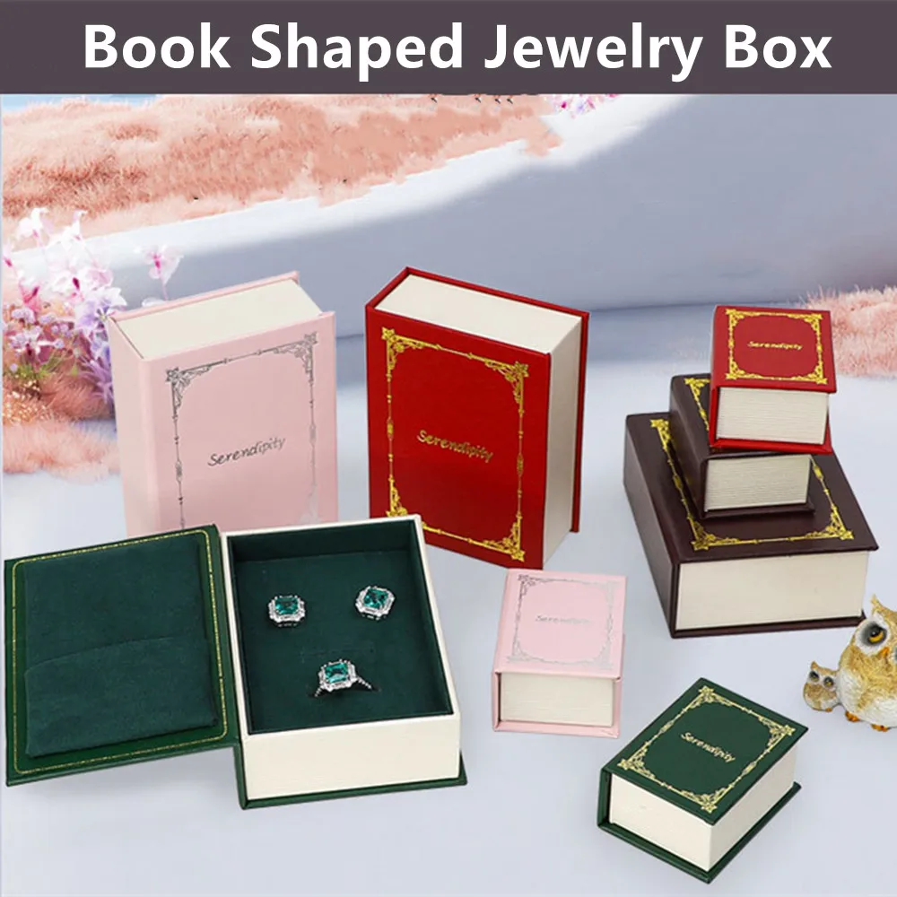 Funda abatible en forma de libro para exhibición de joyas, estuche de viaje, caja de almacenamiento de anillo de pendientes Simple, soporte portátil para pendientes