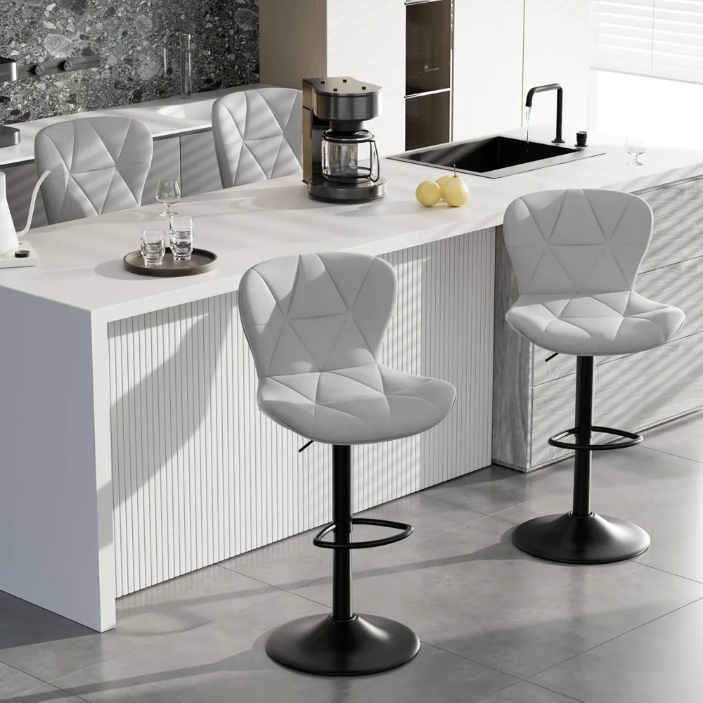 Bar Stools Set of 2,Adjustable Swivel Barstools, Faux Leather Bar Chairs,Upholstered Counter Height with High Backrest