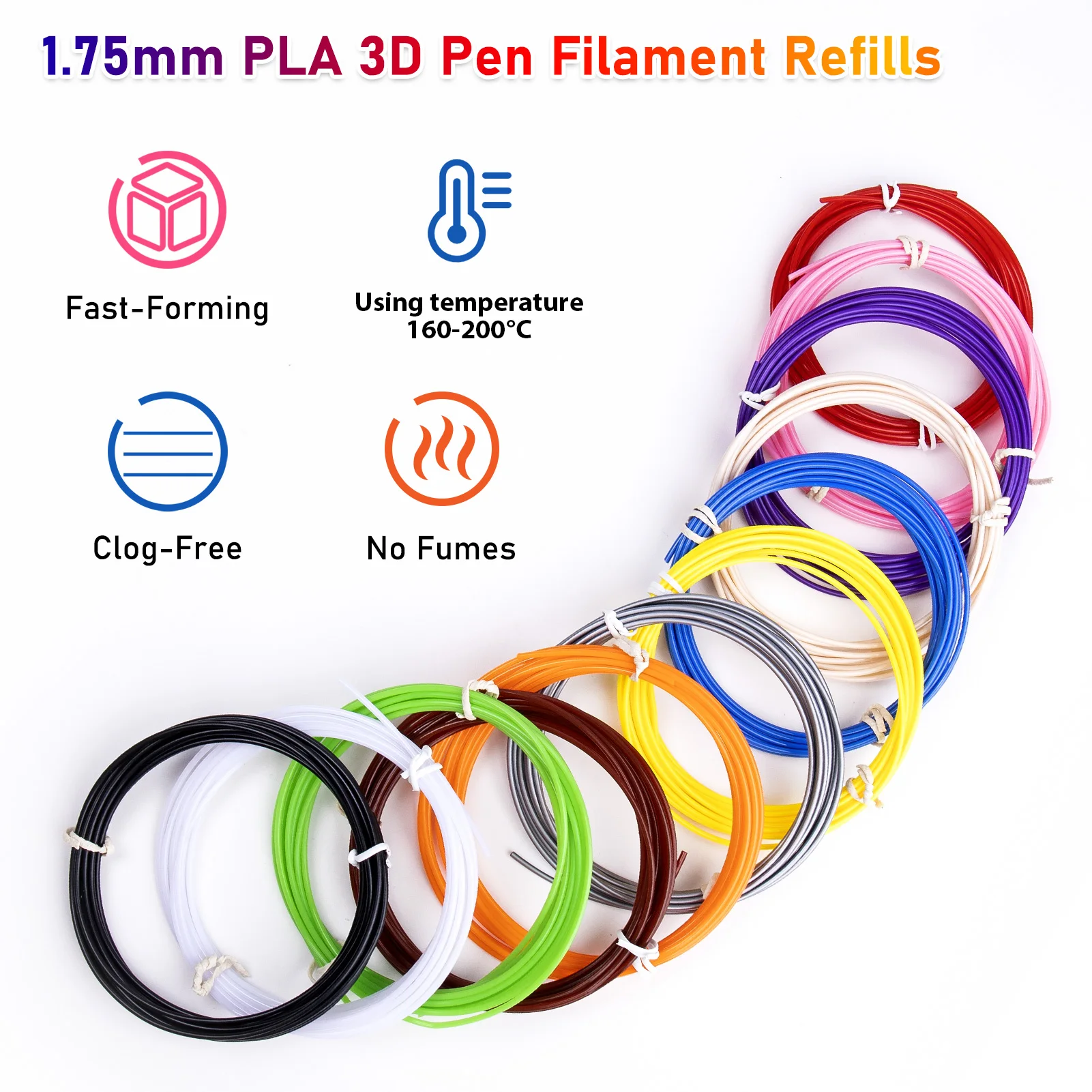 32 kolory Filament do pióra 3D 1,75 mm PLA, każdy kolor 10 stóp (3 m), łącznie 320 stóp (96 m) Wkłady do pióra 3D, losowy kolor