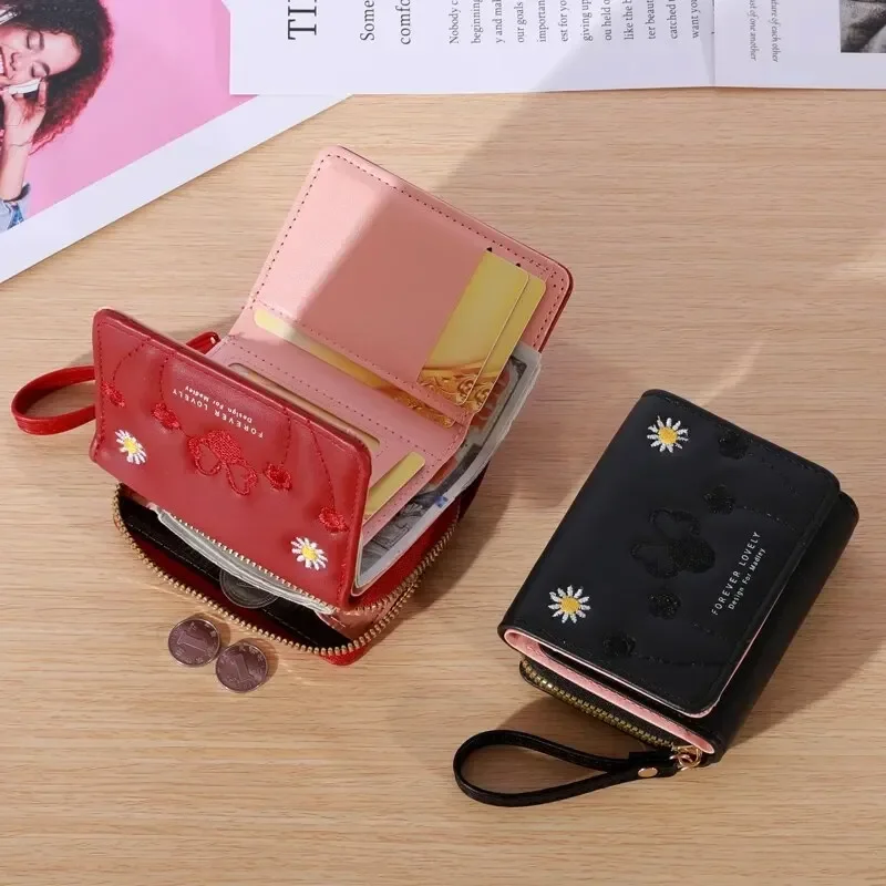 Portamonete Love ricamato alla moda da uomo 1 pezzo, porta carte a tre ante, portafoglio con slot multipli per carte