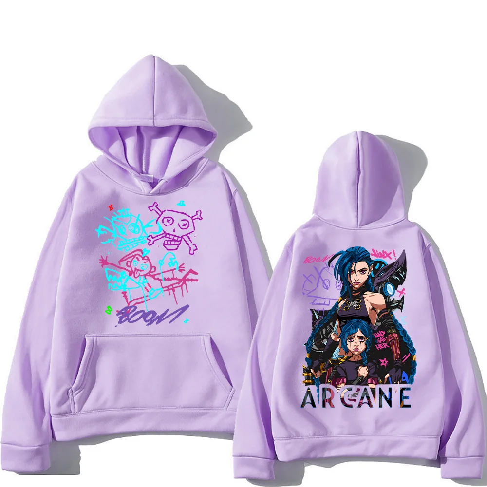 Arcane Jinx 후드 티 남성 여성 하라주쿠 의류 Hot Anime Arcane 풀오버 유니섹스 오버 사이즈 스웨트 가을 Y2K Dark Sudaderas