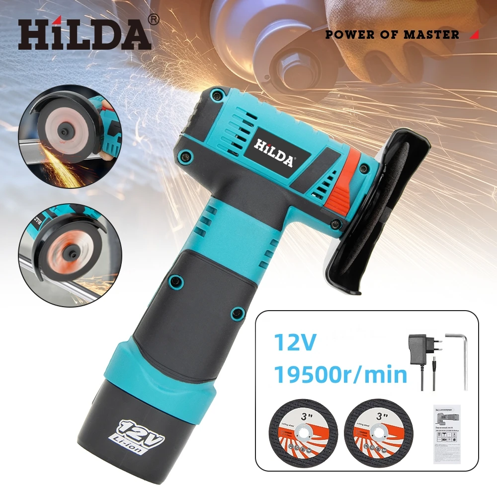 HILDA-Mini amoladora angular de 3 pulgadas, herramienta eléctrica inalámbrica de 12v para cortar, pulir y moler diamante, amoladora angular recargable