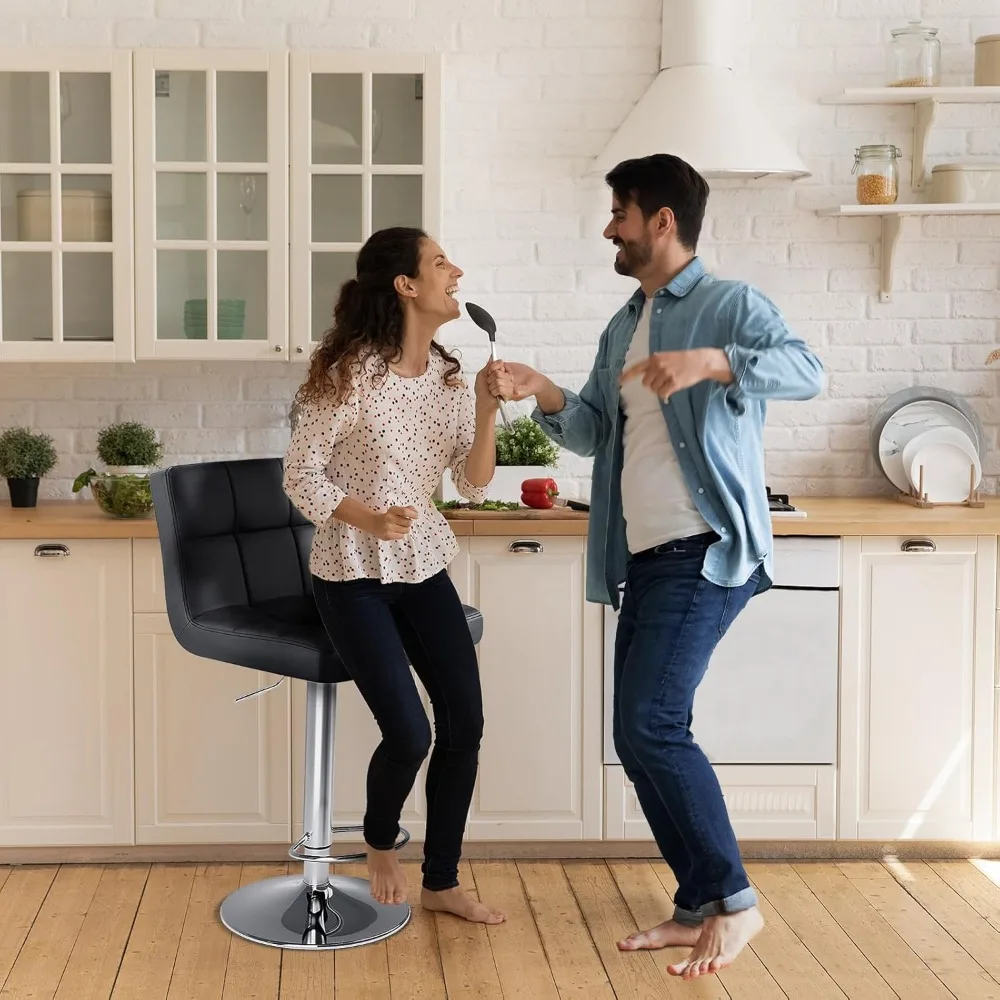 Bar stools Set of 2, 24 inch Bar Stools, Upholstered Kitchen Barstools w/Metal Base, PU Leather Saddle Stools for Kitchen Island