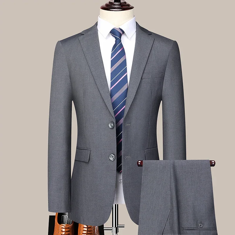 Herren 2024 Slim-Fit-Business-Anzug mit zwei Knöpfen, professionelle Arbeit, formelles zweiteiliges Set, Hose inklusive S-6XL