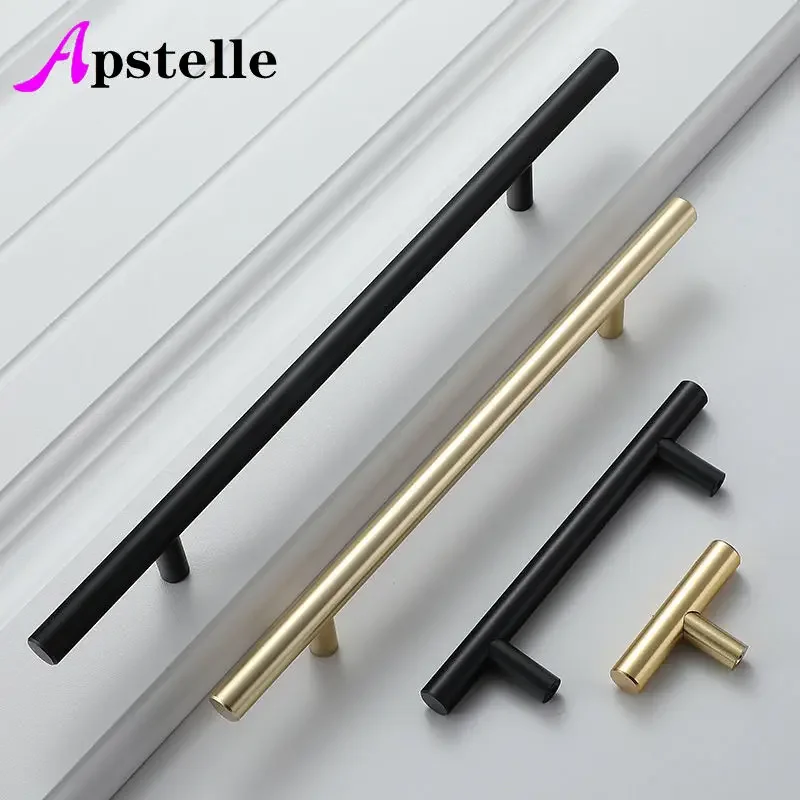 Đen Vàng Tủ Tay Cầm Inox Sáng Bóng Cánh Cửa Tủ Nhà Bếp Núm Đồ Gỗ Ngăn Kéo Kéo Phần Cứng Kéo Thanh Tay Cầm
