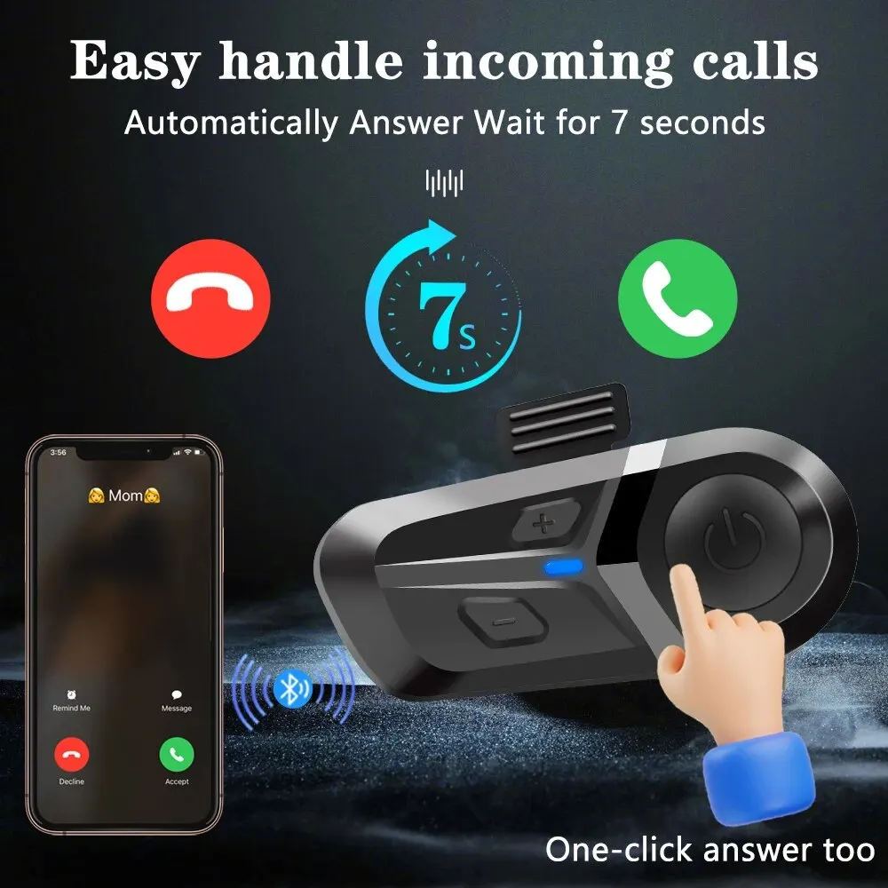 Auriculares inalámbricos para casco de motocicleta, cascos impermeables con Bluetooth 5,3, manos libres para llamadas, reproductor de música