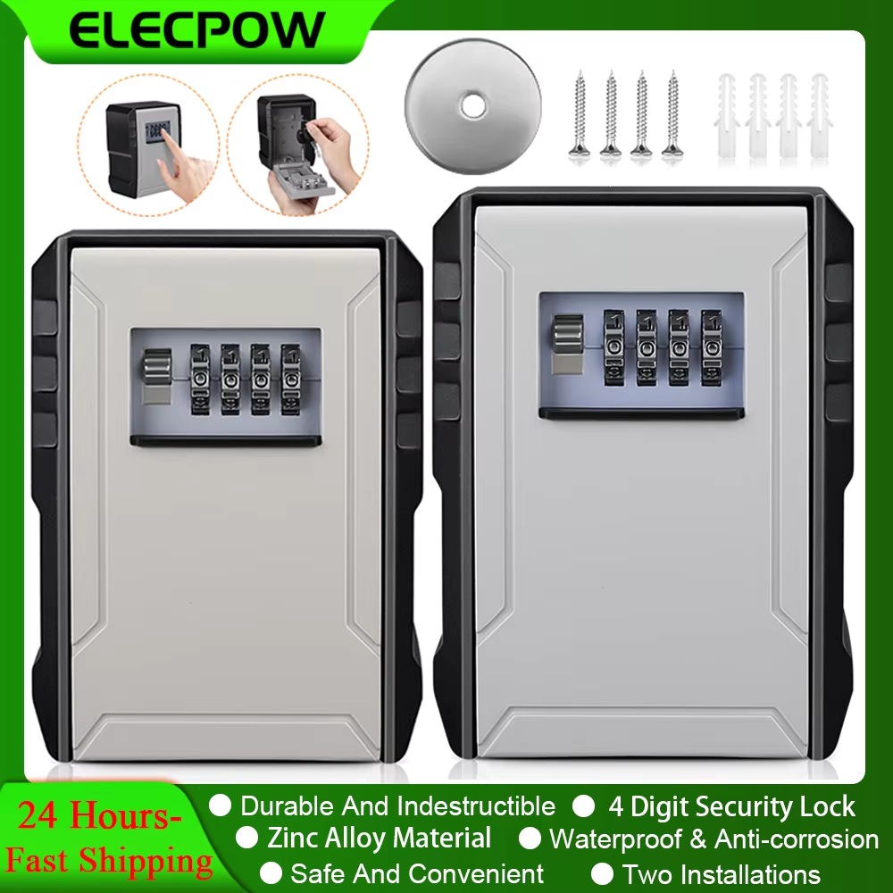 Elecpow, nueva caja de llaves con contraseña de 4 dígitos, Material metálico, caja de almacenamiento con cerradura montada en la pared impermeable para exteriores, caja de seguridad con llave antirrobo